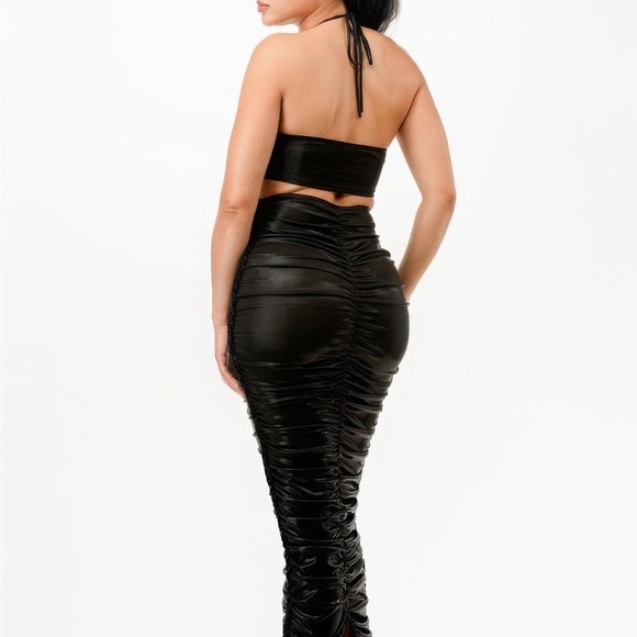 Metallic Rushed Halter Dress - Picture 2 of 4